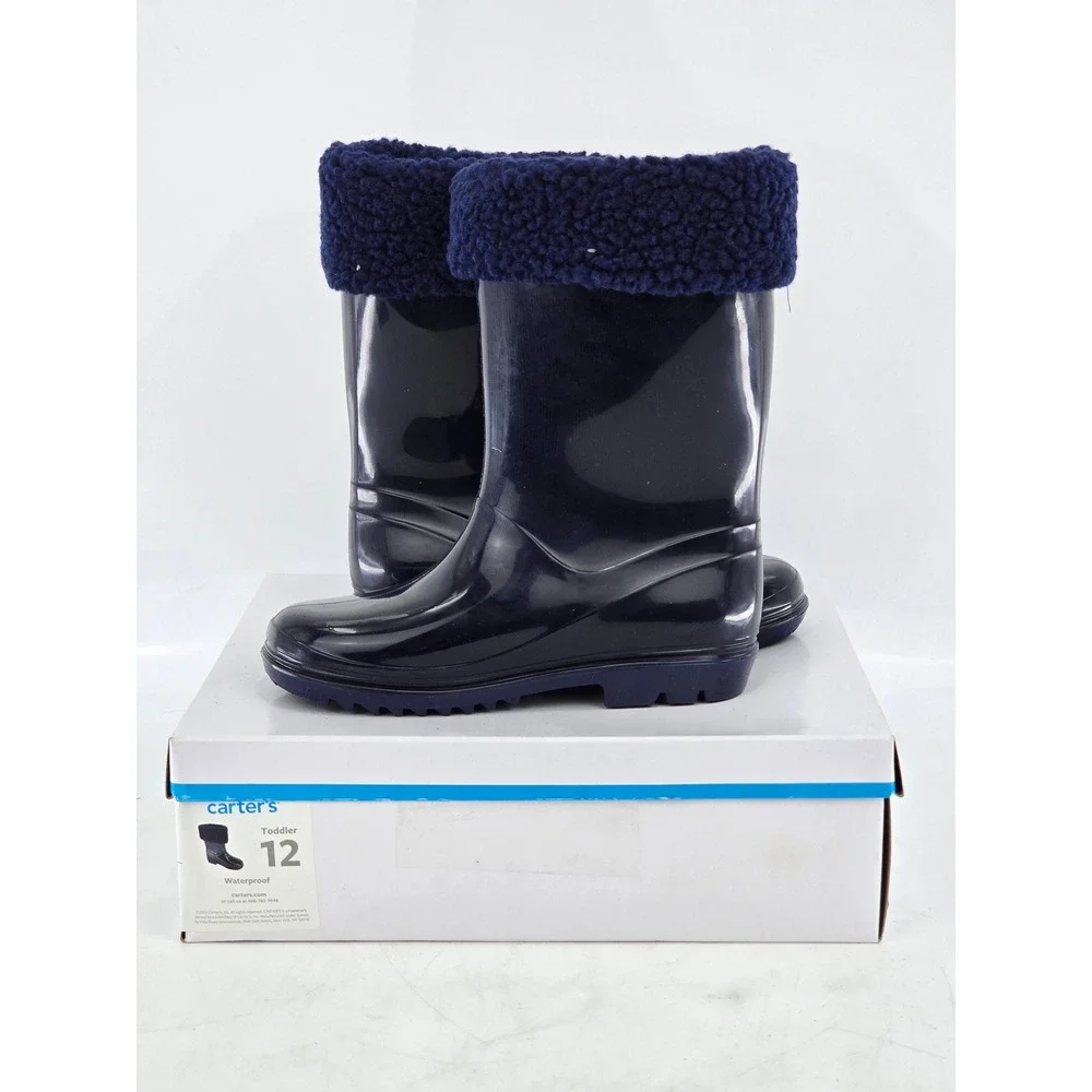 Carter's Tank Waterproof Sherpa Lined Rain Boots Toddler 12 Navy Blue NEW